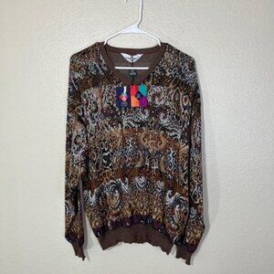 Dalmine Mens Multi Neutral Colors V Neck Art Sweater Knit NWT 50 M